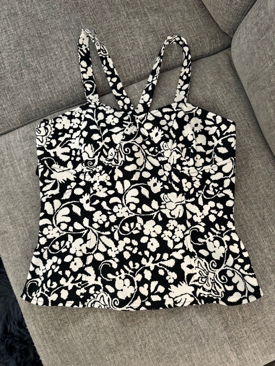 White House Black Market Tops - White House Black Market Black and White Floral Bustier Top